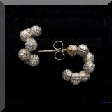 J041. 18k white gold pave diamond ball open hoop earrings - $325 